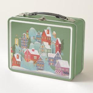 Winter Town Christmas Metal Lunch Box