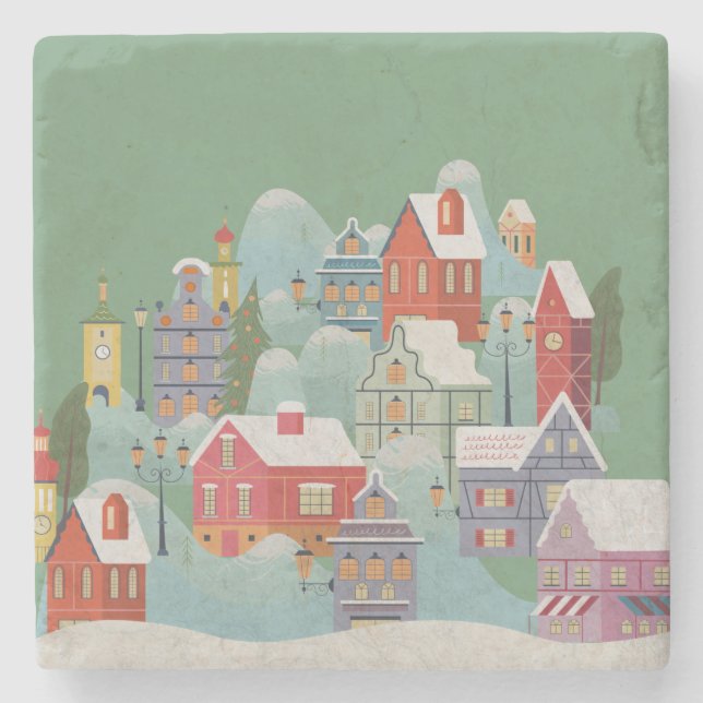 Winter Town Christmas Stone Coaster (Front)