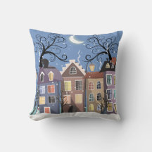Winter Town Scene Pillow
