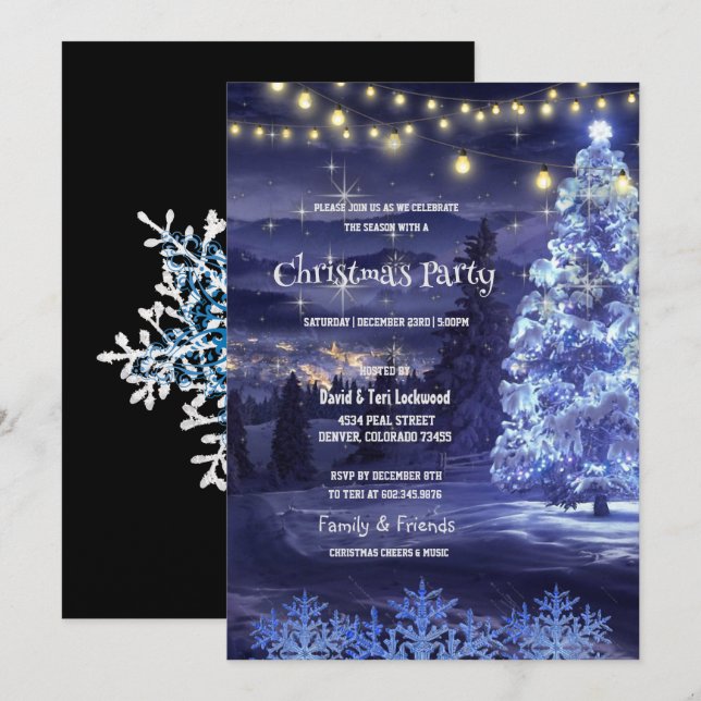 Winter Town Tree Lights Christmas Party Invitation (Front/Back)