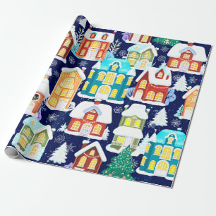 Winter town with victorian houses. Christmas theme Wrapping Paper