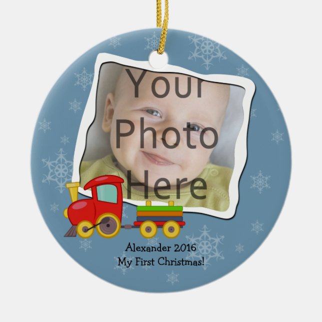 Winter Toy Train Snowflakes Christmas Ornament (Front)