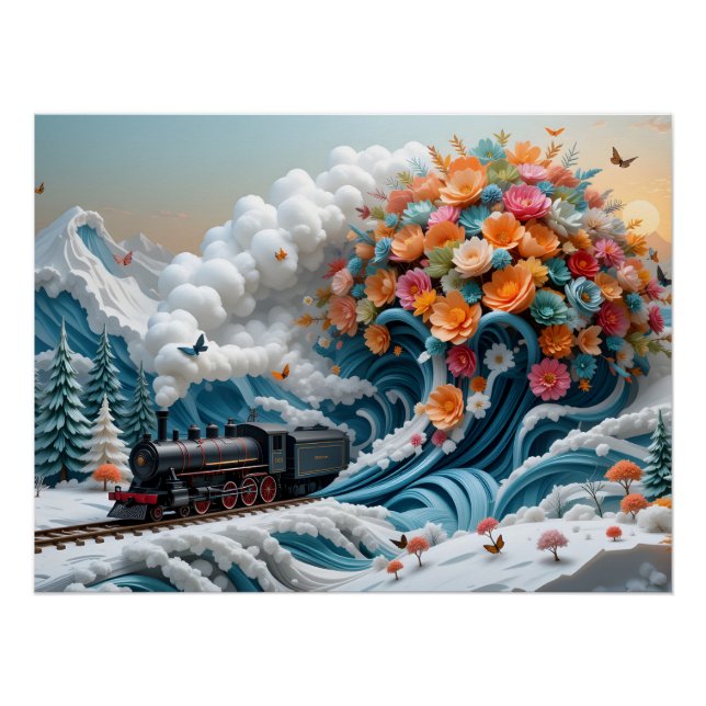 Winter Train Papercraft Scene Poster (Front)
