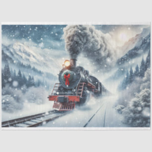 Winter Train with Christmas Wreath Decoupage Tissue Paper