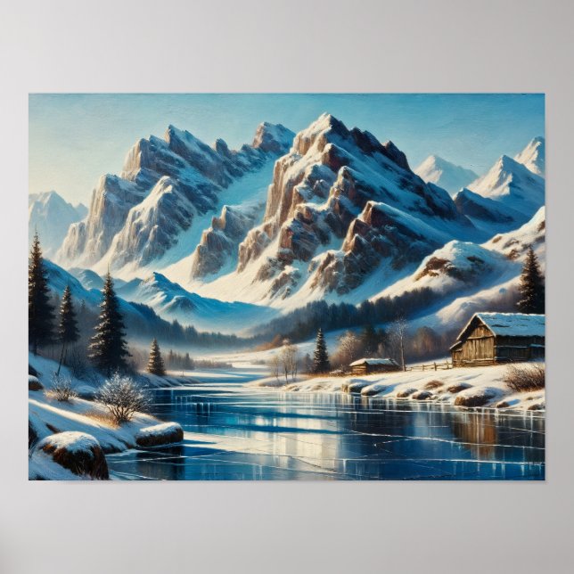 Winter Tranquillity: Alpine Reflections Poster (Front)