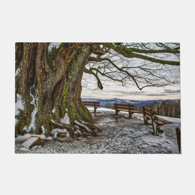 Winter Tree and Benches Door Mat (Front)