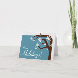 Winter Tree Blue Snowflake Holiday Card