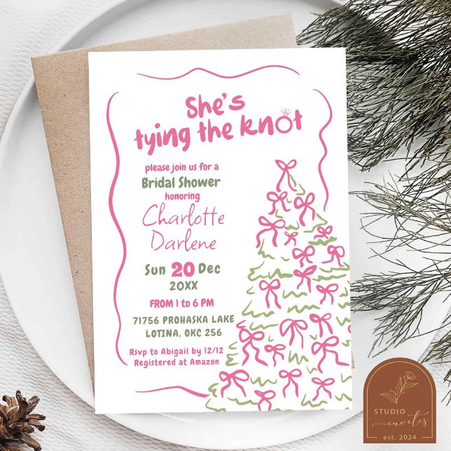 Winter Tree Bow Tying The Knot Bridal Shower Invitation (Creator Uploaded)