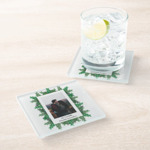 Winter Tree Branches Photo Wedding Glass Coaster