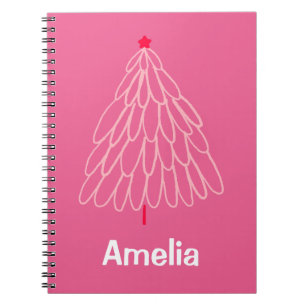Winter Tree Girls Kids Personalised Name Pink Notebook