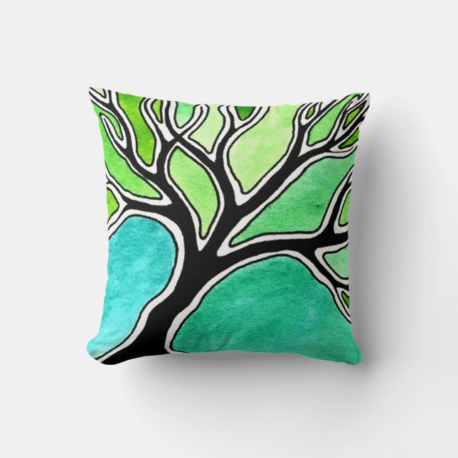 Winter Tree in Green Tones Cushion (Front)