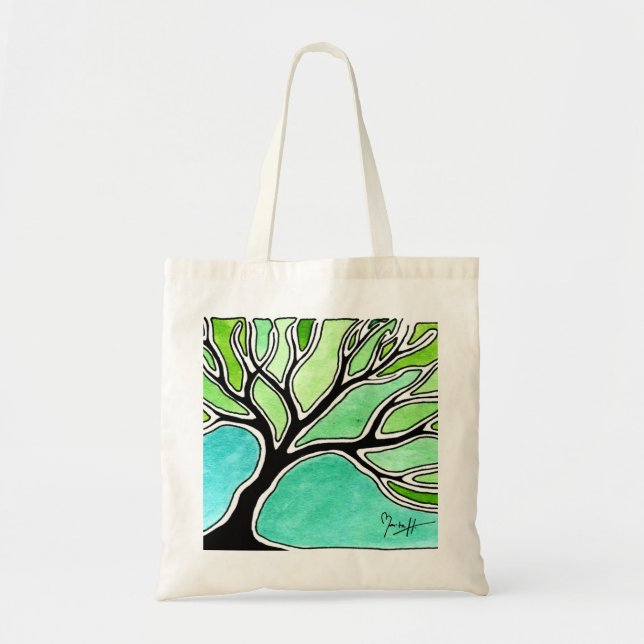 Winter Tree in Green Tones Tote Bag (Front)