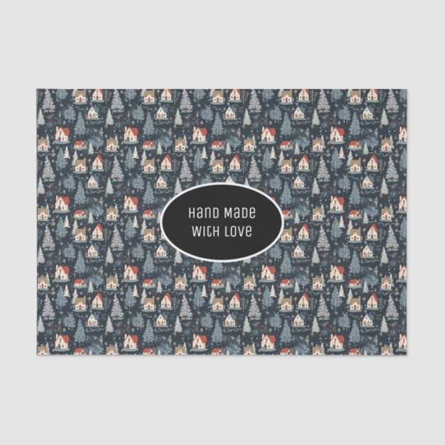 Winter Tree Pattern Christmas Vintage Navy Tissue Paper (Front)