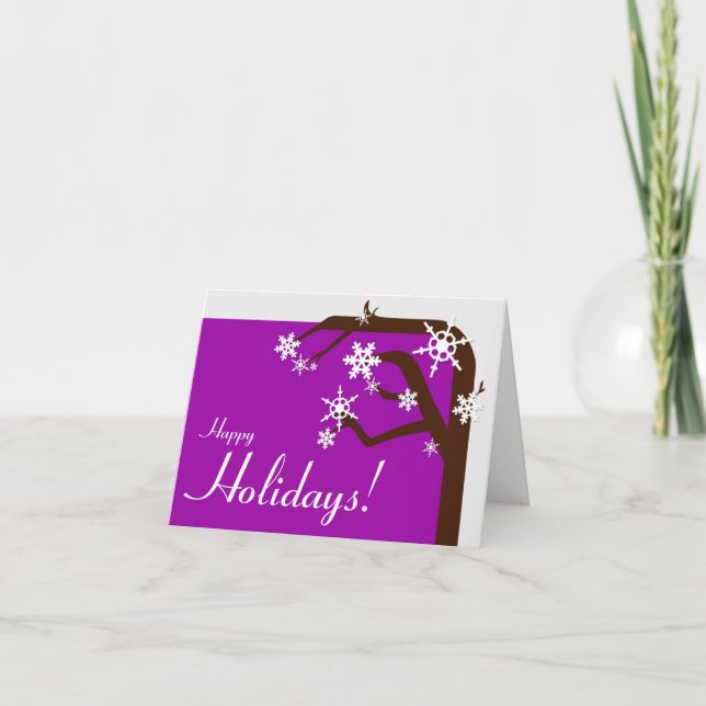 Winter Tree Purple Snowflake Holiday Card (Front)