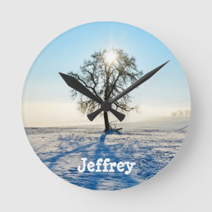 Winter Tree - - Round Clock
