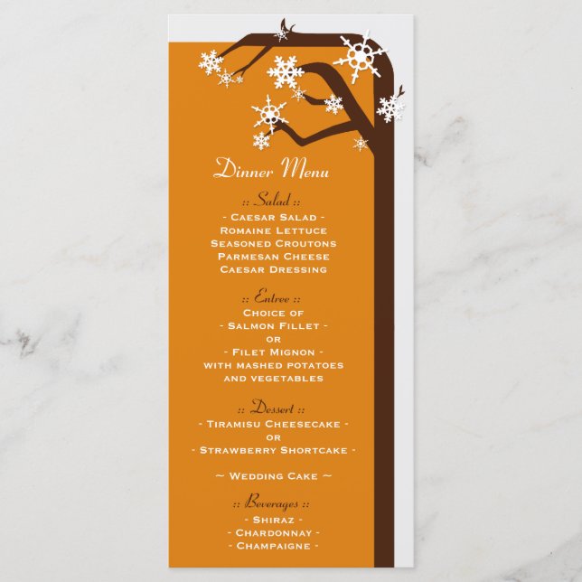 Winter Tree Snowflake Wedding Reception Menus (Front)