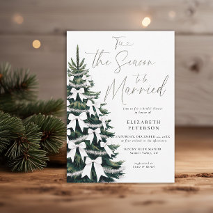 Winter Tree White Bows Tinsel Chic Bridal Shower Invitation