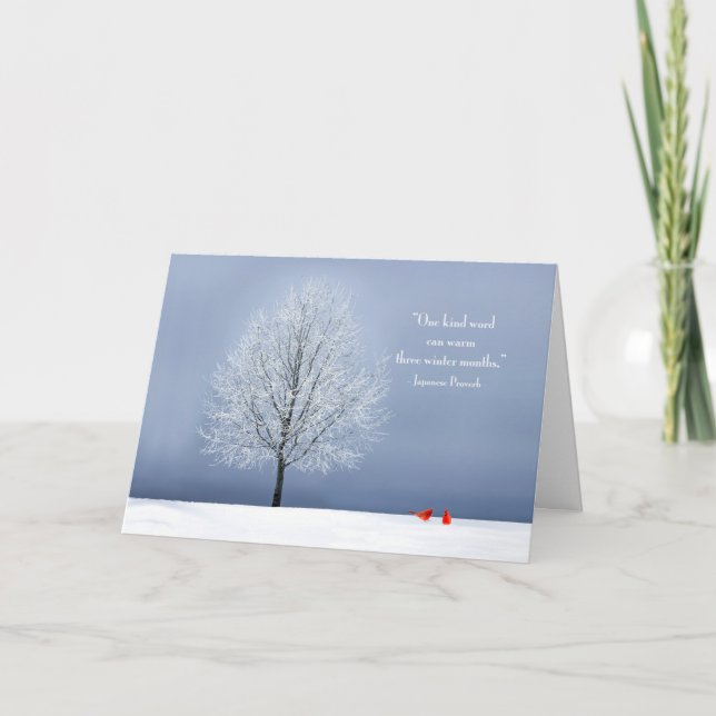 Winter Tree with Cardinals and Japanese Proverb Card (Front)