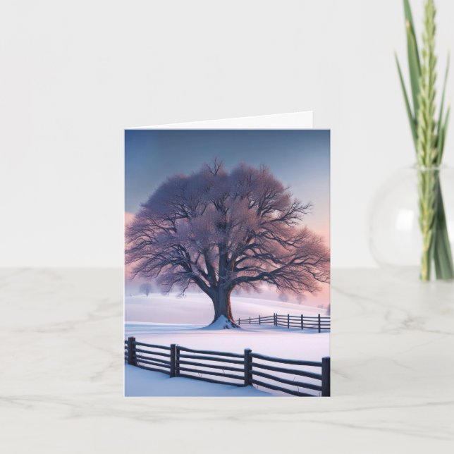 Winter Tree With Fence Note Card (Front)