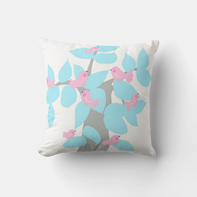 WINTER TREE WITH PINK BIRDS CUSHION (Front)