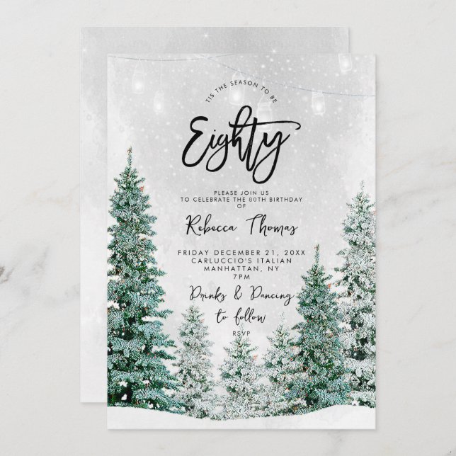 winter trees 80th birthday invitation (Front/Back)