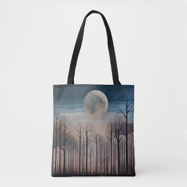 Winter Trees and a Full Moon Tote Bag (Front)