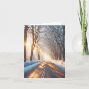 Winter Trees and Road In Snowflakes Note Card