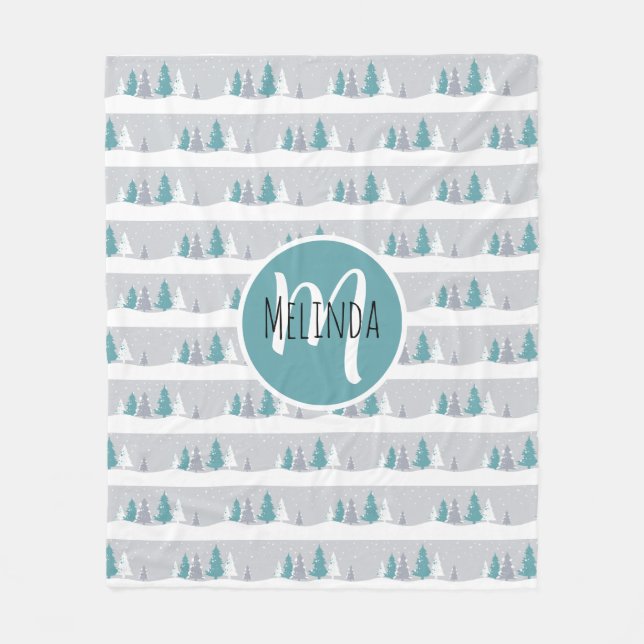 Winter Trees and Snow Light Grey Pattern Fleece Blanket (Front)