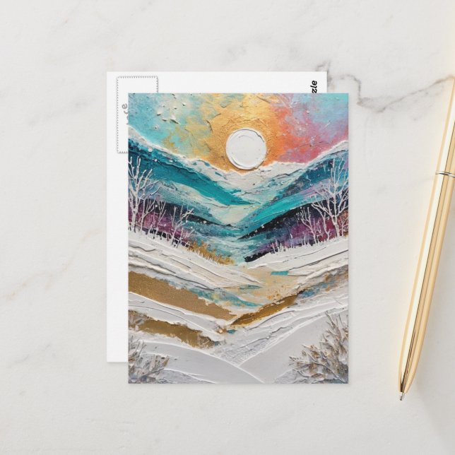 Winter Trees and Snow Painting Postcard (Front/Back In Situ)