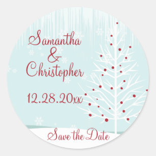 Winter Trees and Snowflakes Save the Date Classic Round Sticker