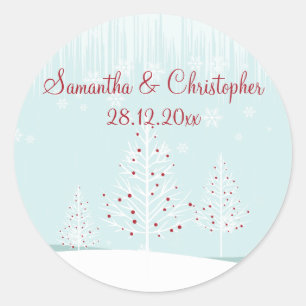 Winter Trees and Snowflakes Wedding Classic Round Sticker