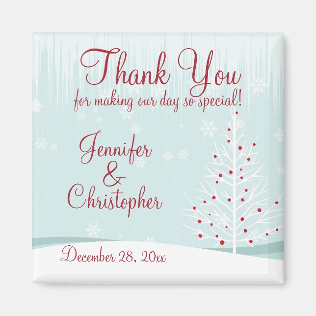 Winter Trees and Snowflakes Wedding Thank You Magnet (Front)