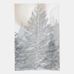 Winter Trees and Sun, Frosty Black and White Tea Towel
