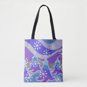 Winter Trees Blue all over tote bag