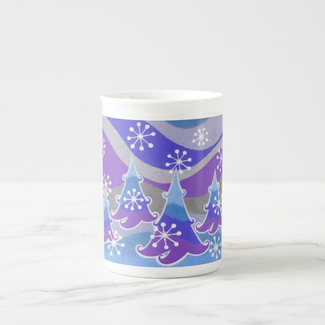 Winter Trees Blue bone china mug (Front)