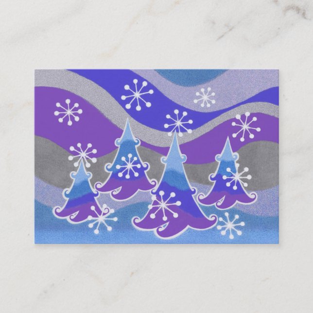 Winter Trees Blue business card chubby blue (Front)