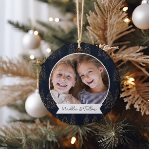 Winter Trees Double Sided Personalised Photo Ceramic Ornament