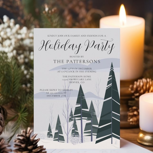 Winter Trees Elegant Green Forest Holiday Party Invitation (Creator Uploaded)