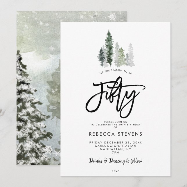 winter trees festive 50th birthday invitation (Front/Back)