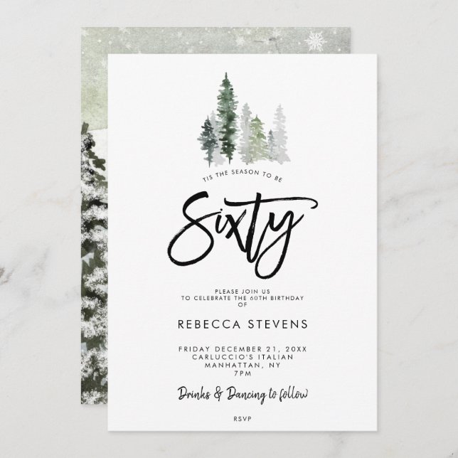 winter trees festive 60th birthday invitation (Front/Back)