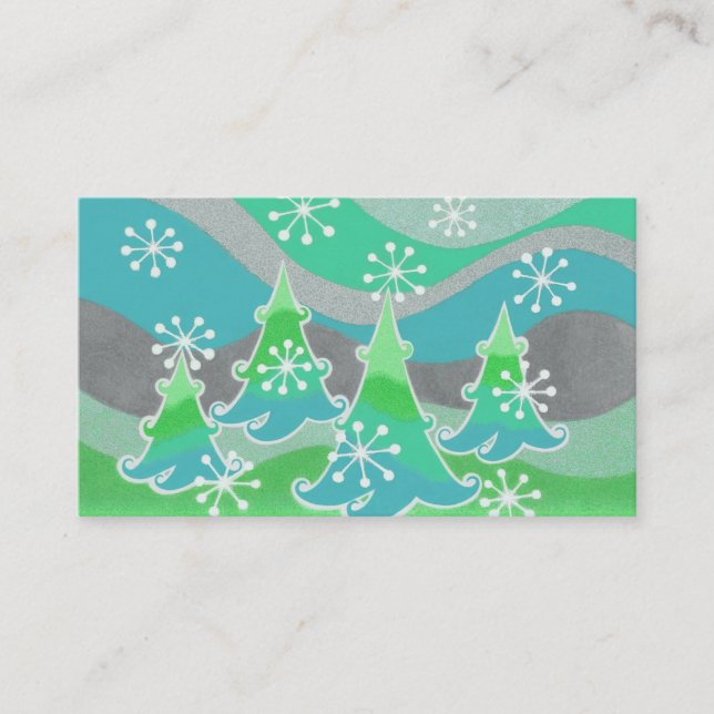 Winter Trees Green business card white (Front)