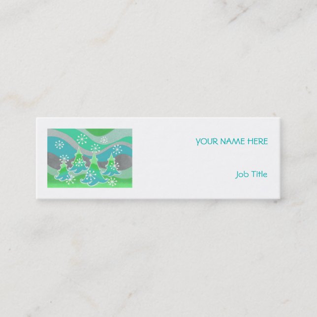 Winter Trees Green business card white skinny (Front)