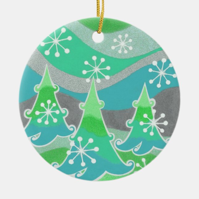 Winter Trees Green ornament round (Front)
