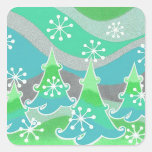 Winter trees Green sticker square