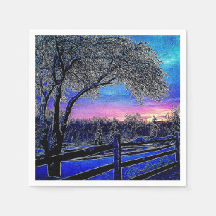 winter trees impressionism sunrise landscape napkin