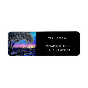 winter trees impressionism sunrise landscape return address label