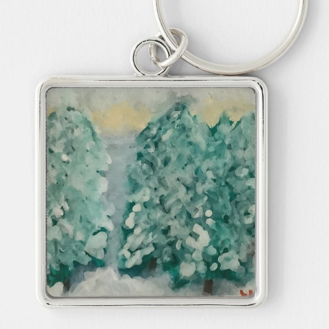 Winter Trees in Snow Key Ring (Front)