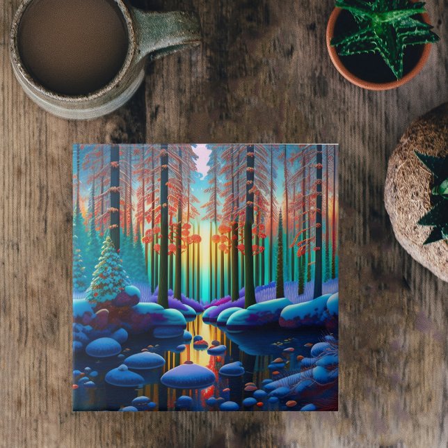 Winter Trees Landscape Illustration Ceramic Tile (Creator Uploaded)
