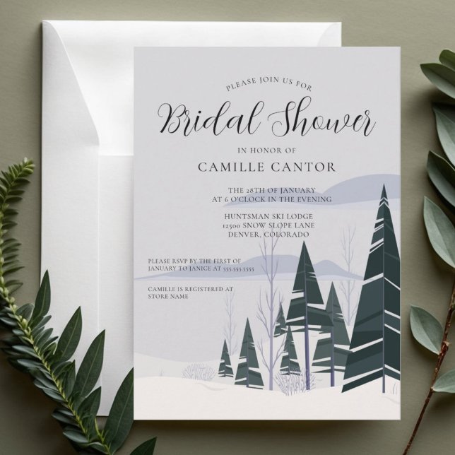 Winter Trees Modern Forest Holiday Bridal Shower Invitation (Creator Uploaded)