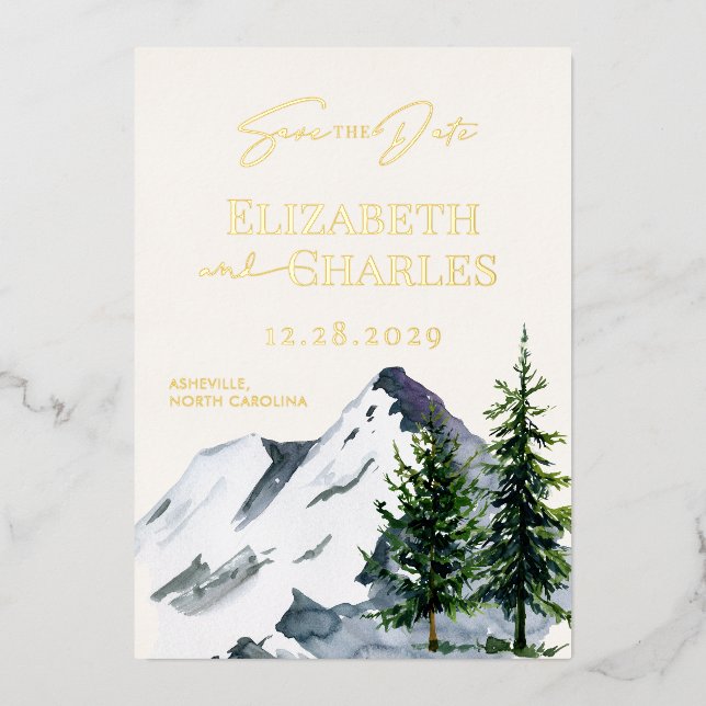 Winter Trees Mountains Holiday Save The Date (Front)